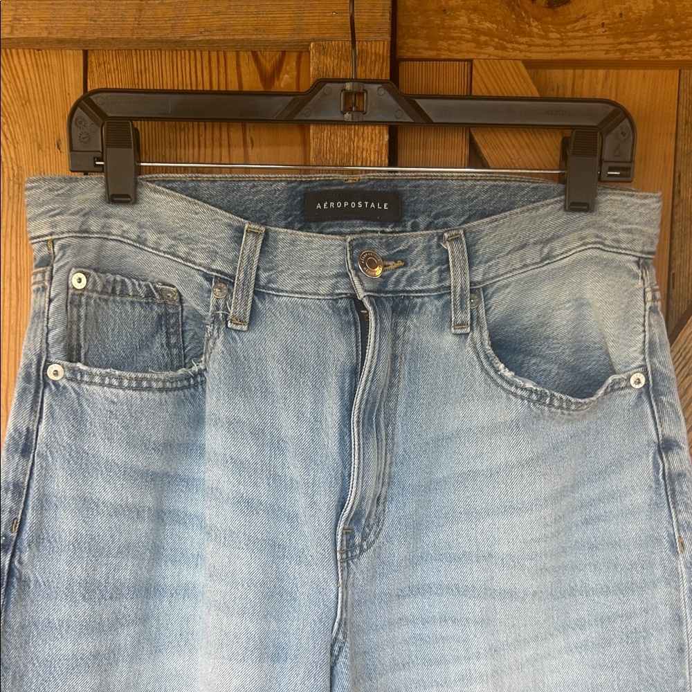 Women’s Aeropostale High-rise, super wide leg, light-washed, distressed jeans 10 - Picture 2 of 12